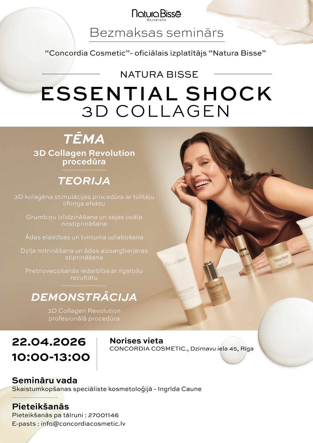 22 04 2026 seminars natura bisse essentail shock 3d collagen bezmaksas